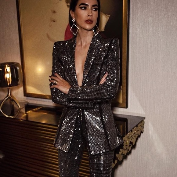 I AM GIA MARIAH DIAMANTE BLACK GLITTER BLAZER - Picture 6 of 8